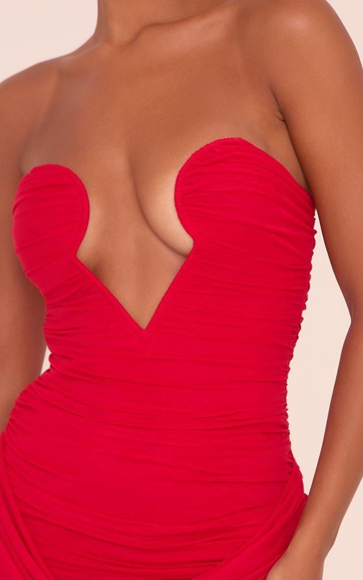 Bandeau Cut Out Bust Ruched Mini Bodycon Dress In Red | EGO US | EGO