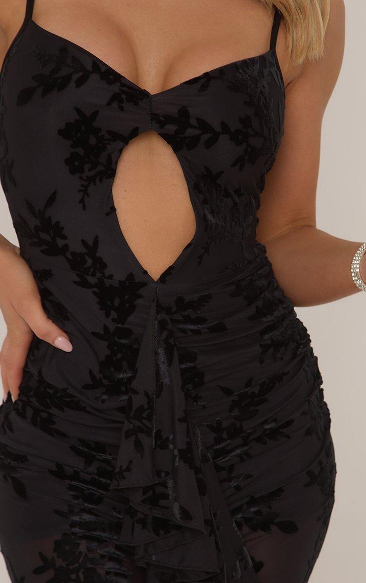 Strappy Keyhole Cut Out Frilly Maxi Dress In Black Devore | EGO US | EGO