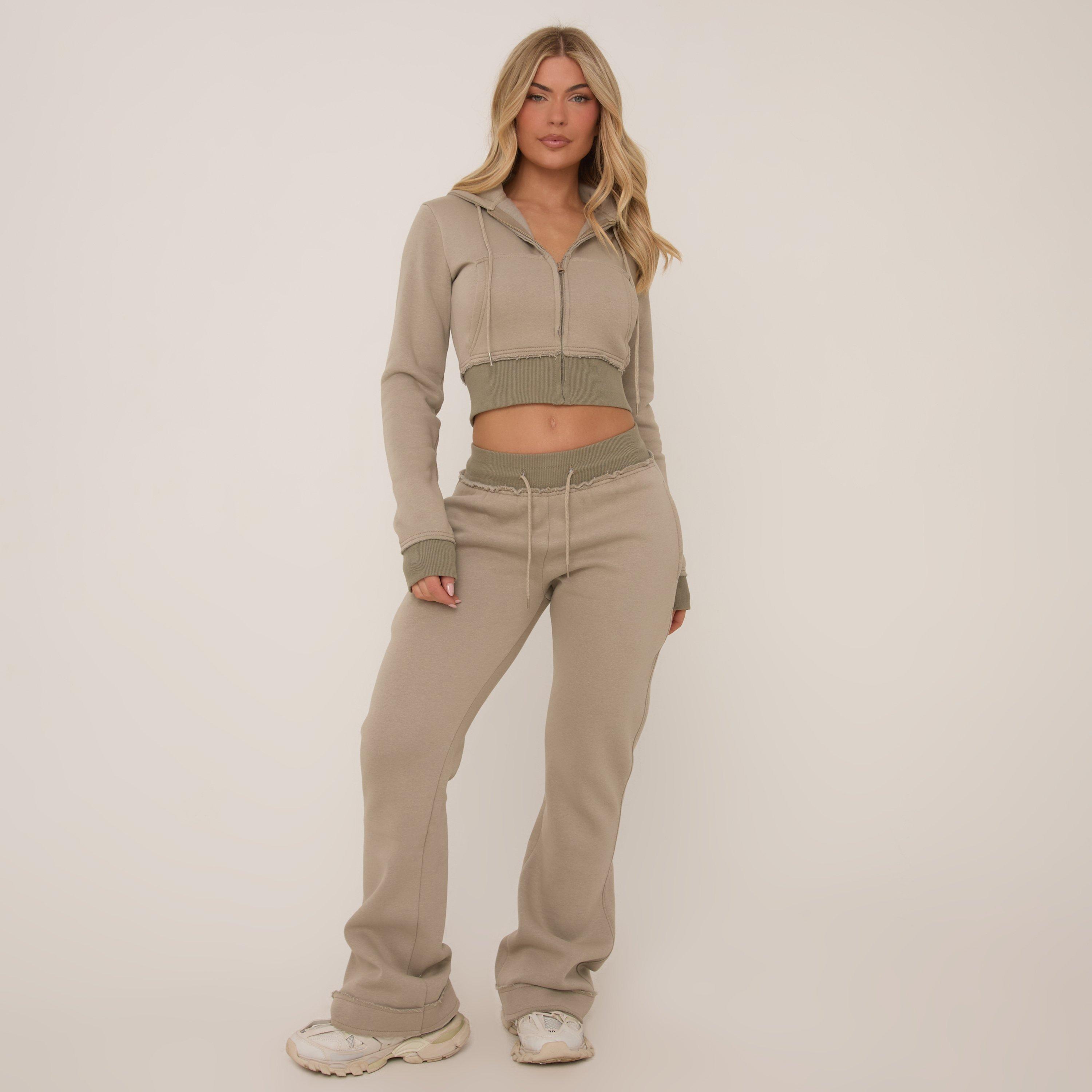 Contrast Distressed Detail Drawstring Flared Joggers In Washed Green, Women’s