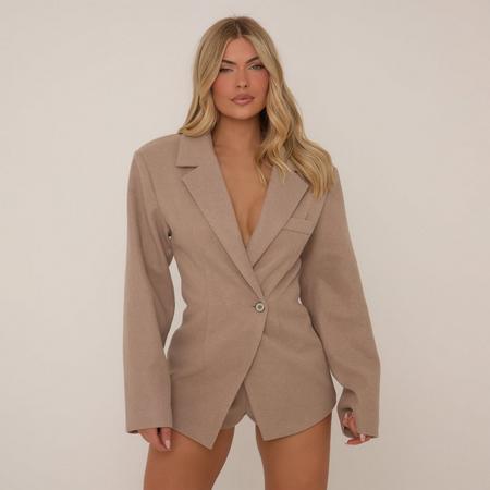 Cinched Waist Wool Look Blazer Dress In Taupe Brown, Women's Size US