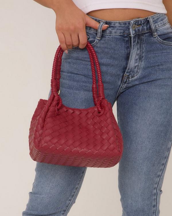 Martina Knotted Strap Shaped Shoulder Bag In Burgundy Faux Leather