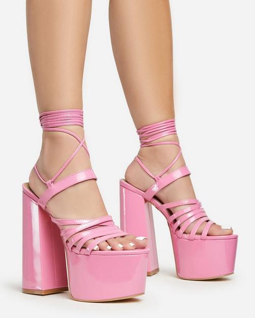 Hot pink pumps with ankle outlet strap