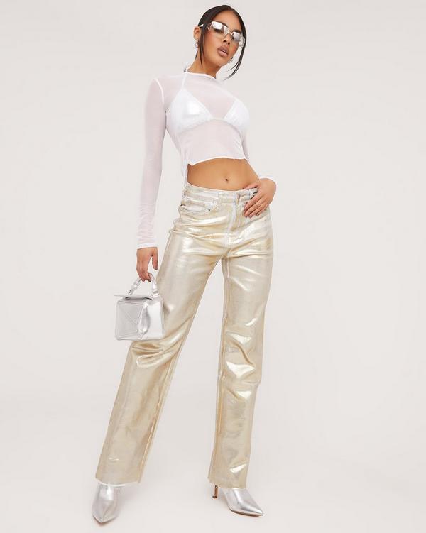 Metallic Foil High Waisted Wide Leg Pants