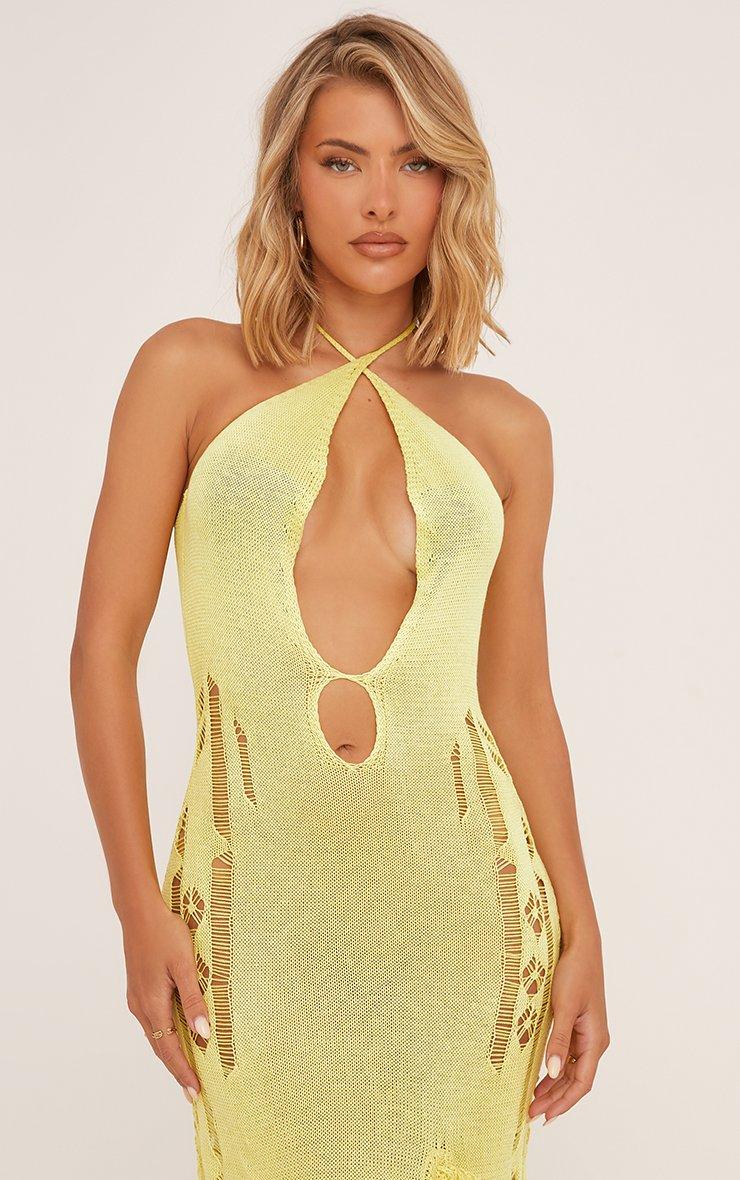 Cross Front Keyhole Cut Out Frill Detail Split Leg Maxi Dress In