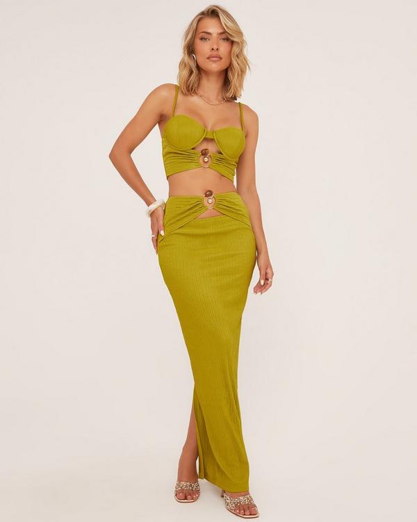 High waisted olive green maxi skirt sale