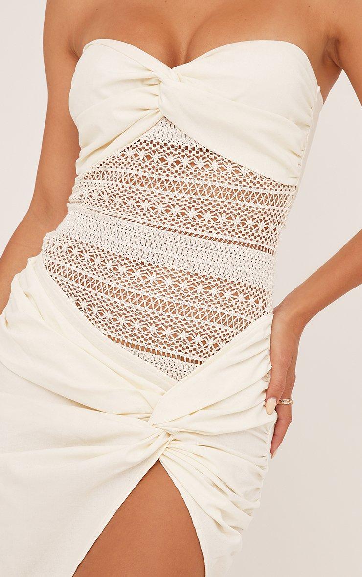 Bandeau Twisted Bust Knot Front Split Leg Maxi Dress In Cream Textured  Woven | EGO CA | EGO