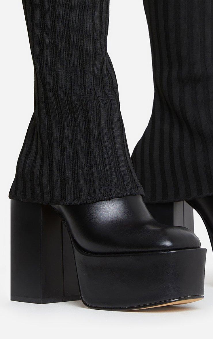 靴 UNITSHOLD Lena Leila Layered Knit Detail Square Toe Platform Block Heel