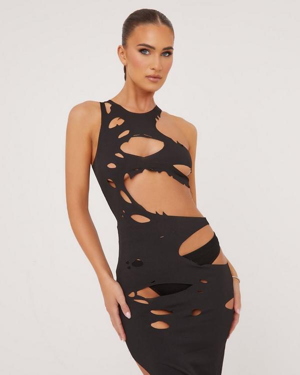 Black Extreme Cut Out Bodysuit