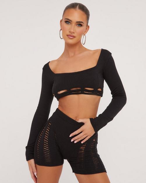 Ribbed Sculpted Crop Top and Cycling Shorts Co-ord Set