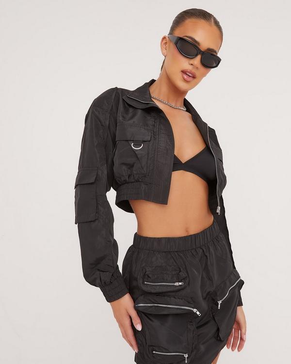 alo Cropped Go Time Padded Hoodie in Black