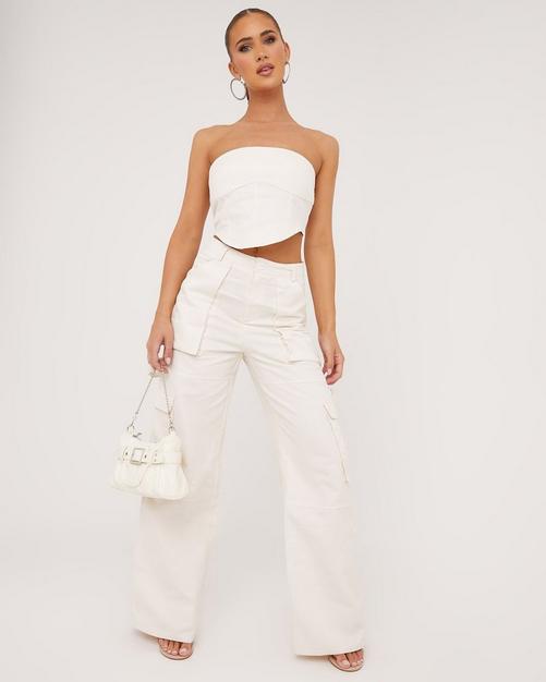 White Wide Leg High Waist Trousers, Co-Ords