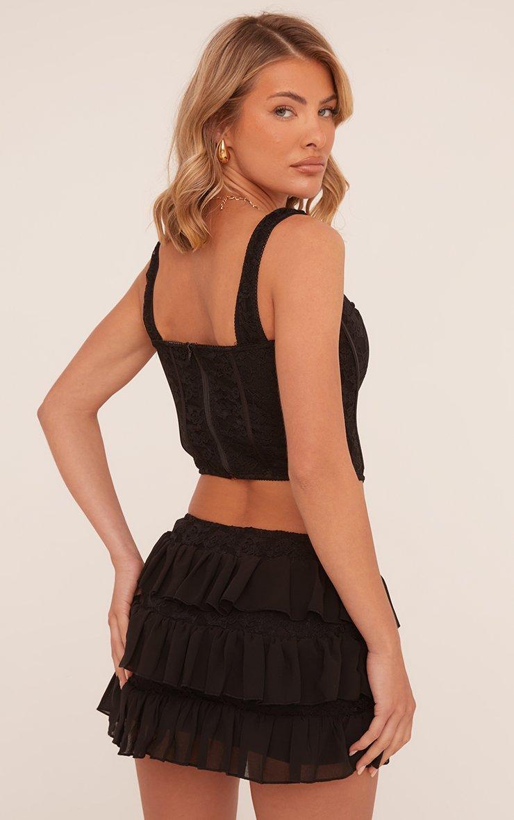 Square Neck Lace Up Front Detail Structured Corset Top In Black