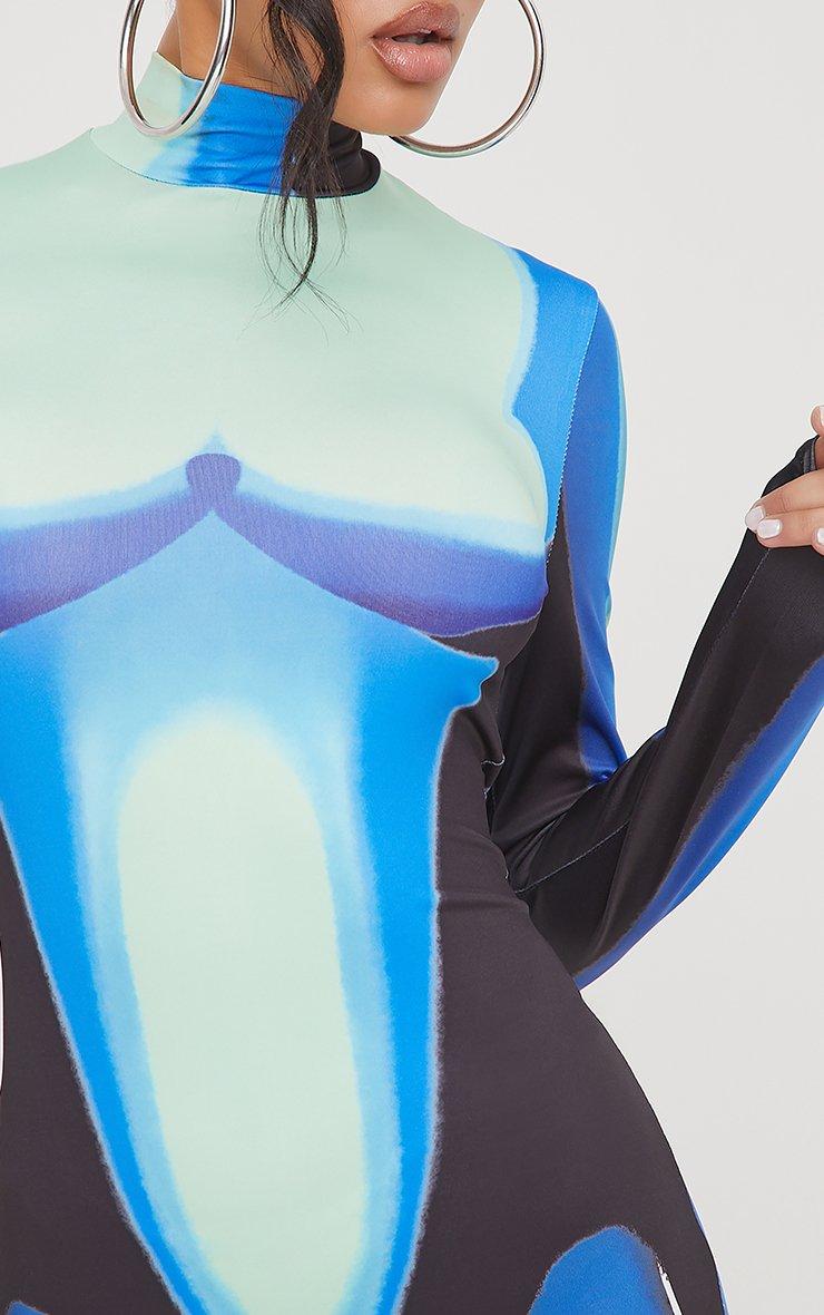 High Neck Long Sleeve Body Heat Printed Detail Mini Bodycon Dress In Blue |  EGO US | EGO