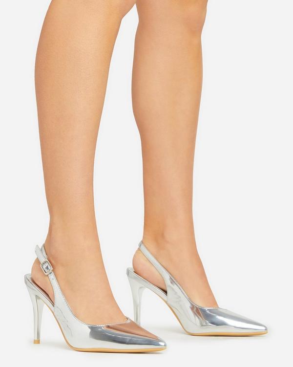 Silver hot sale patent heels