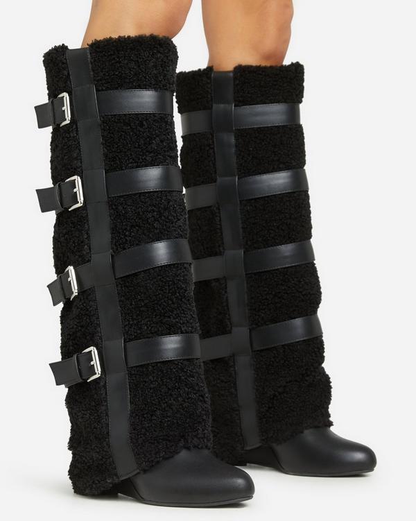 Thigh high clearance shearling boots