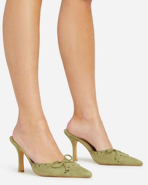 Pointed peep cheap toe mules