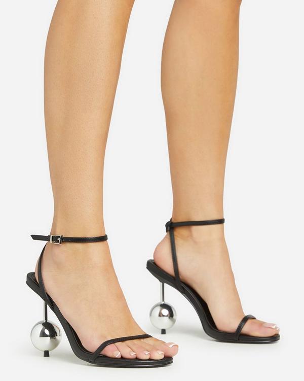 Rumi Ankle Strap Ball Detail Statement Stiletto Heel In Black Faux Leather EGO