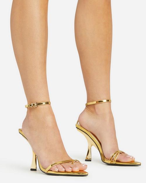 Y-Not Double Strap Buckle Gold Printed Detail Square Toe Heel Mule