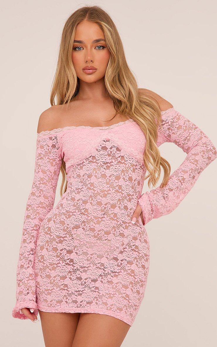 Bardot Mini Bodycon Dress In Pink Lace | EGO US | EGO