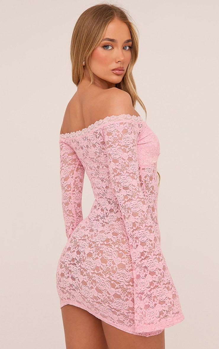 Bardot Mini Bodycon Dress In Pink Lace | EGO US | EGO