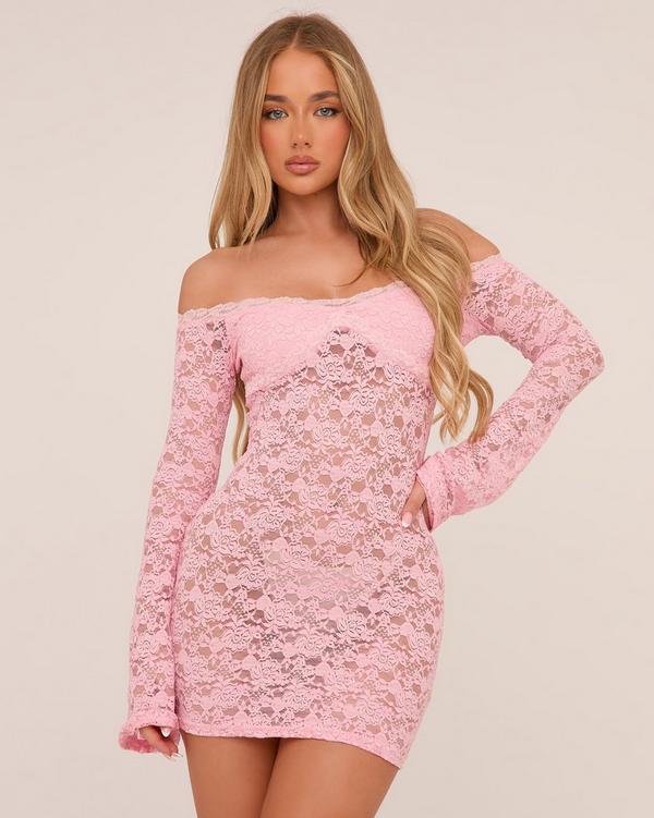 Bardot pink lace dress top