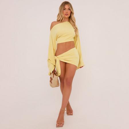 Mid Rise Tie Side Mini Skirt In Lemon Yellow, Women's Size US