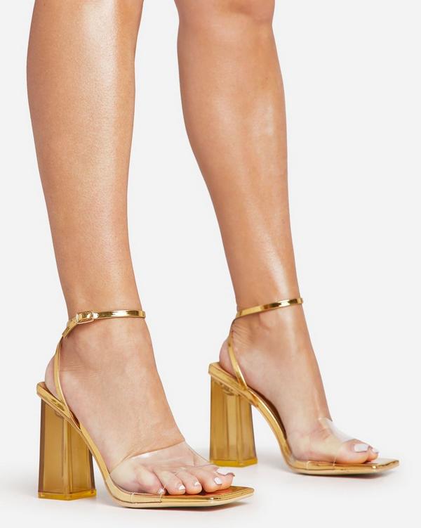 Clear strappy block heels best sale