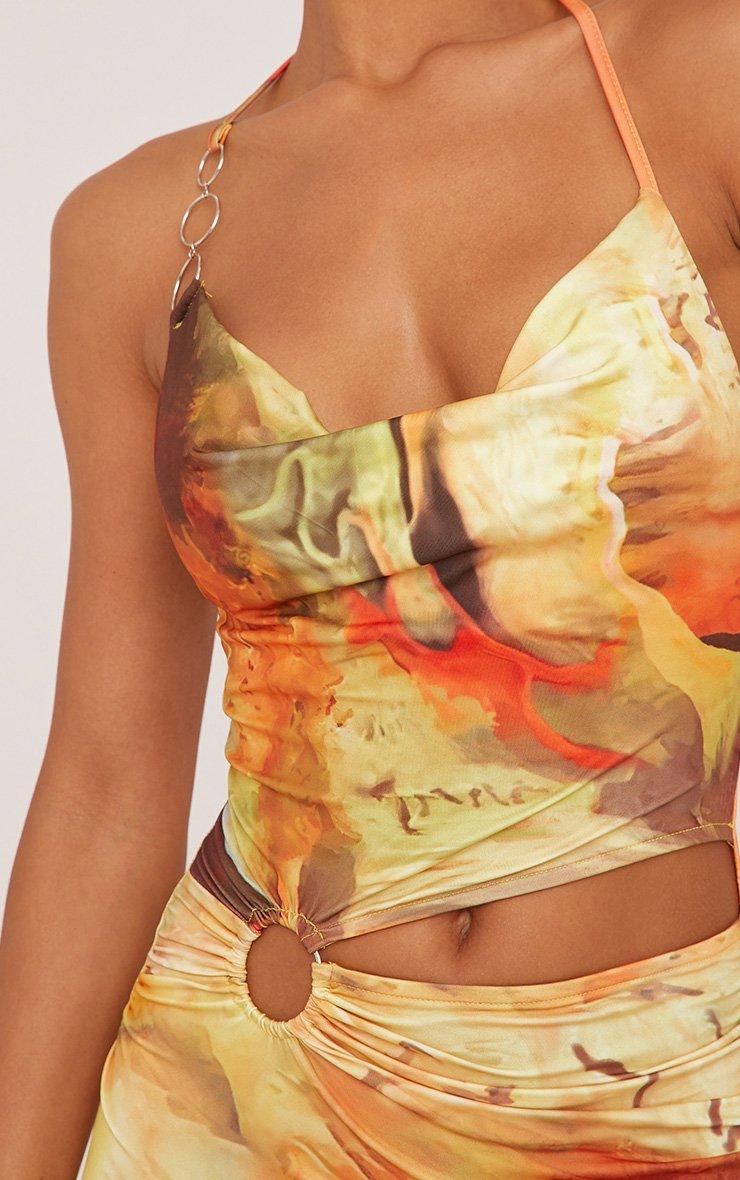 Cowl Neck Ring Detail Frilly Mini Bodycon Dress In Green Abstract Print  Slinky | EGO EU | EGO