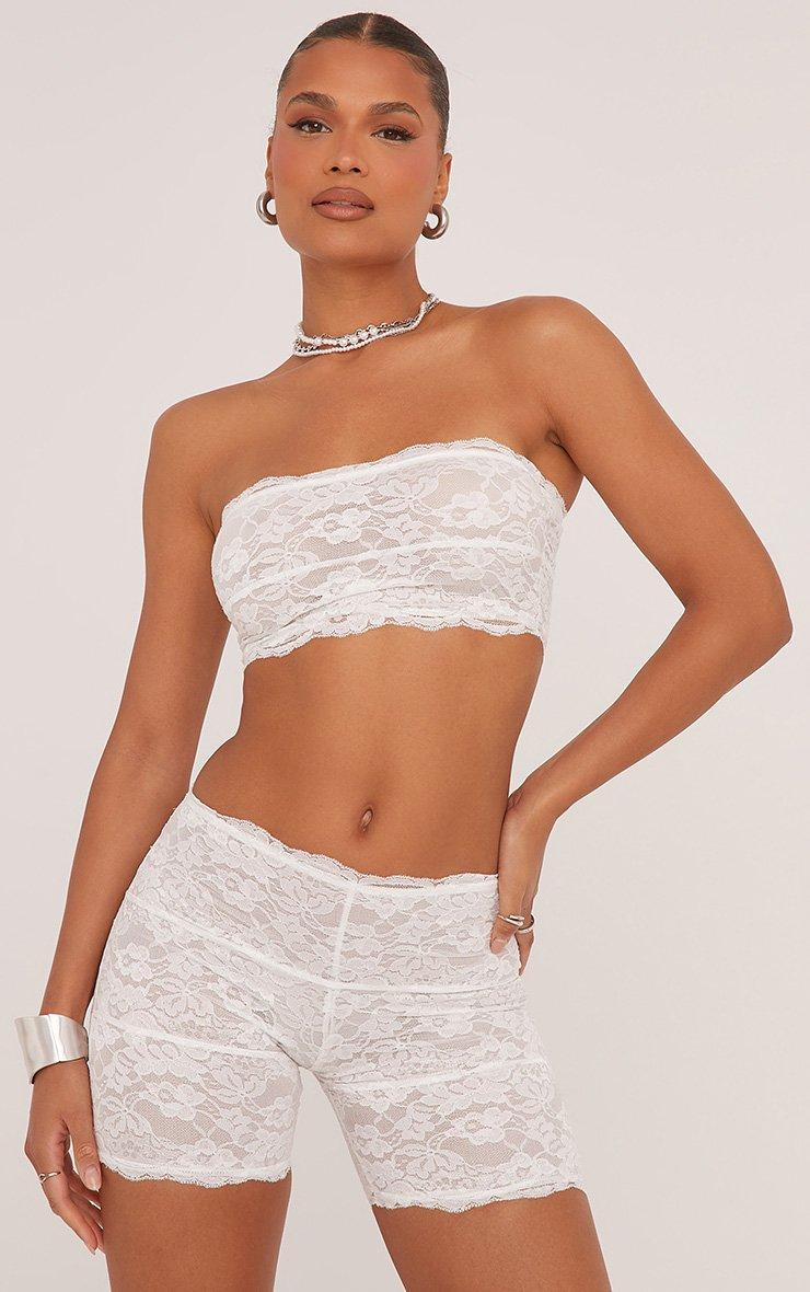 Bandeau Crop Top In White Lace | EGO US | EGO