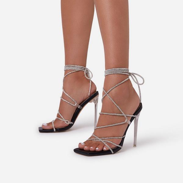 black strappy diamante heels