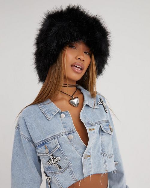 Black faux best sale fur hat womens