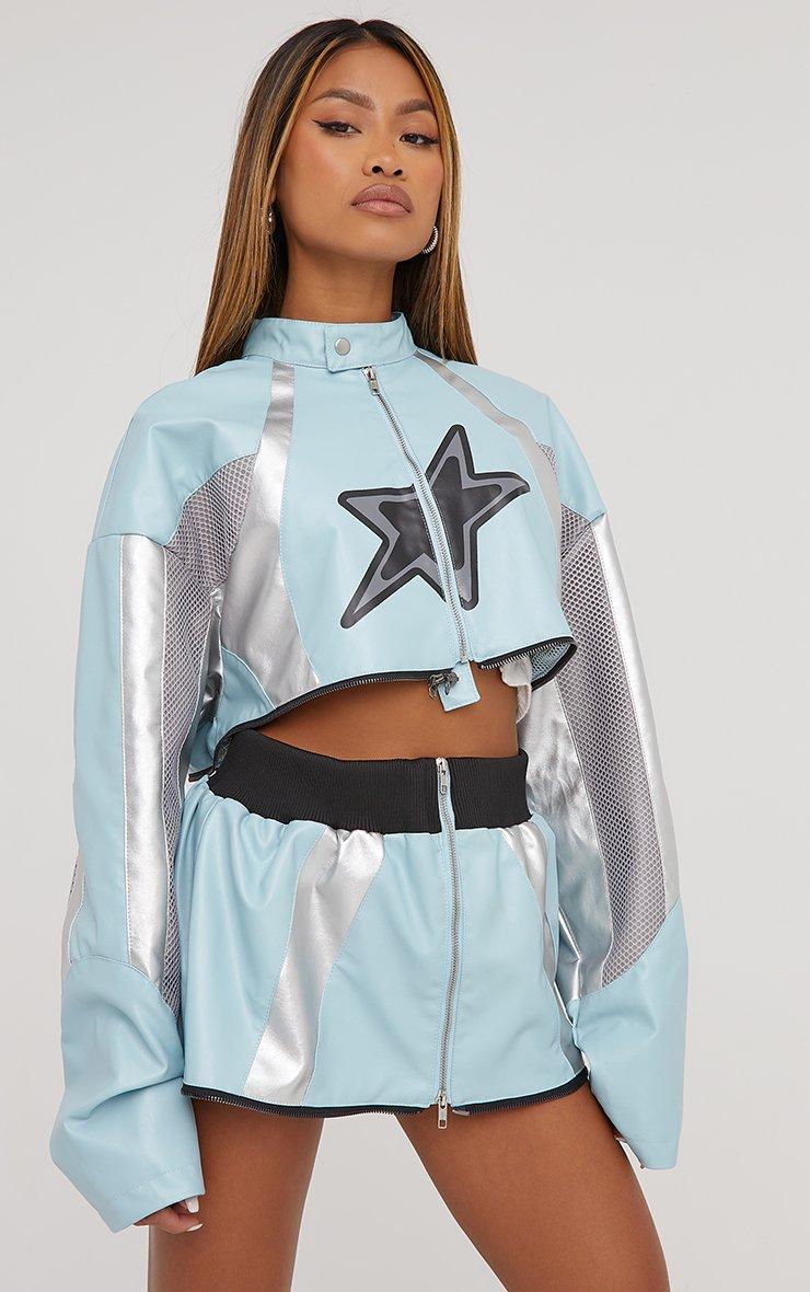 Multifunctional Motocross Contrast Detail Jacket And Mini Skirt Co