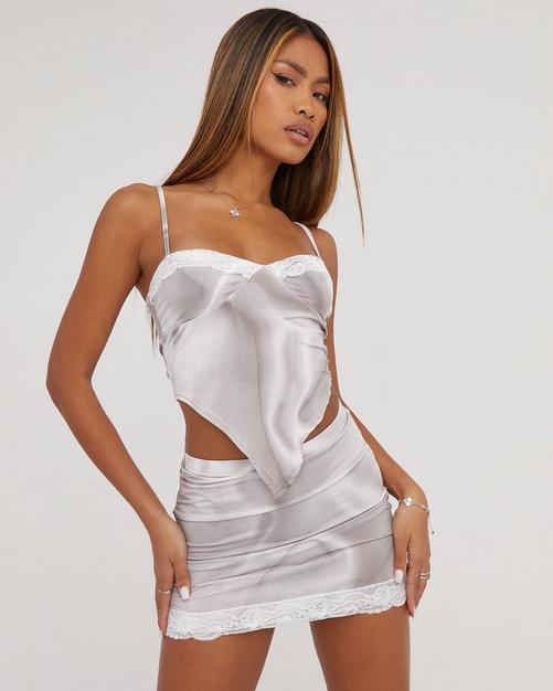 White Bandage Plunge Dip Hem Corset, Tops