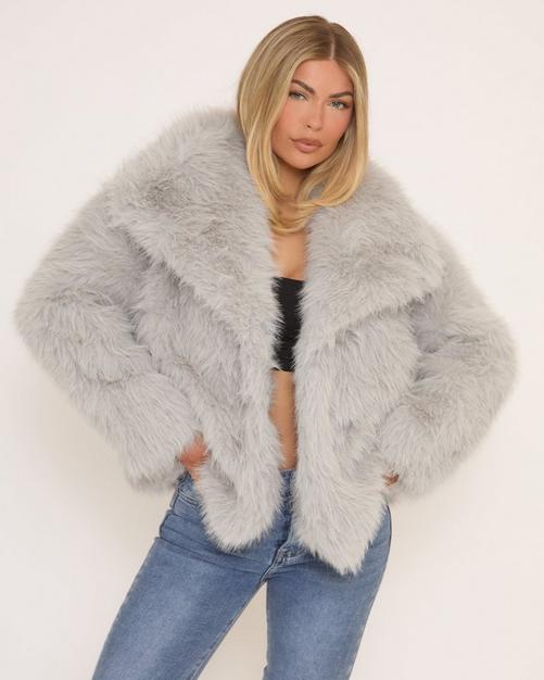 Collarless Button Up Cropped Bomber Jacket In Stone Borg | EGO
