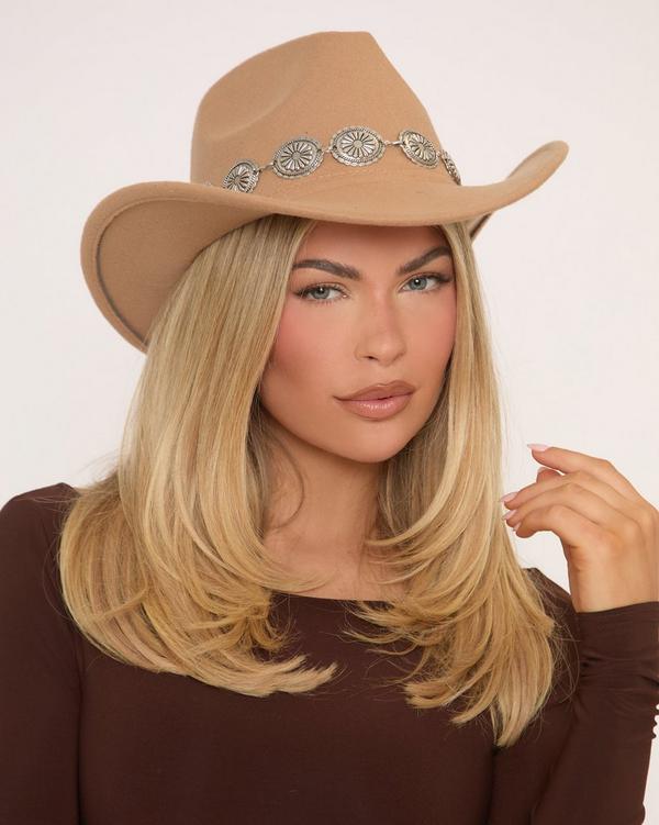 Pendant Detail Western Cowboy Hat In Nude