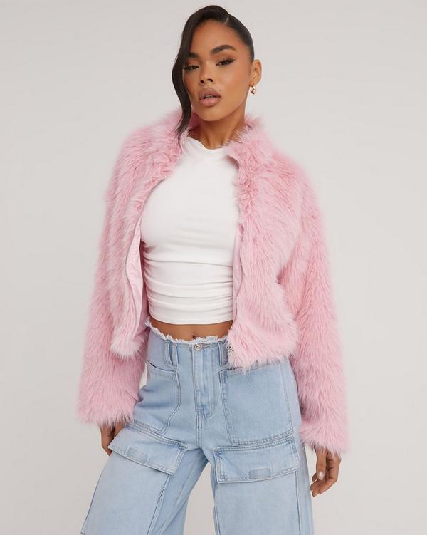 Light pink clearance faux fur jacket