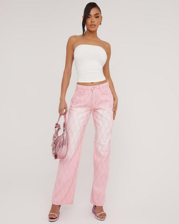 Washed Pink Wide Leg Low Rise Jeans, Denim