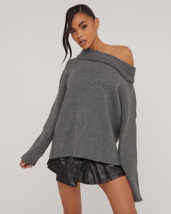 Off the shoulder outlet grey jumper