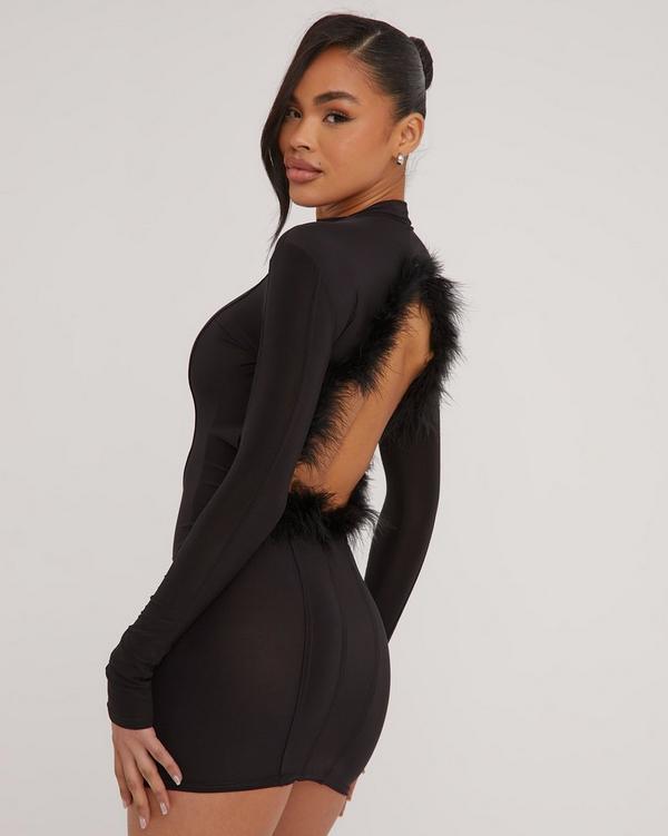 Black High Neck Cap Sleeve Bodycon Dress