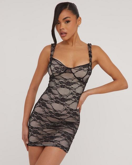 Petite Black Strappy Lace Cupped Bodysuit, Black from Missguided on 21  Buttons