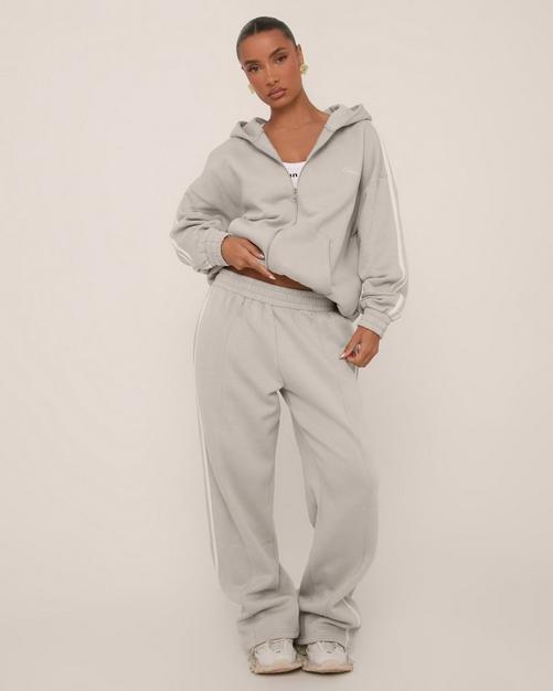 Oversized High Waist Contrast Stripe Wide Leg Joggers In Grey