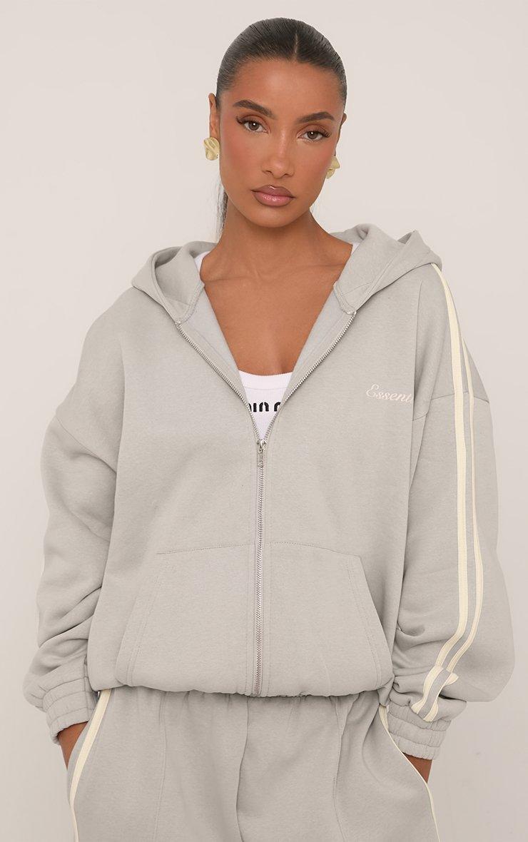 Zip Through Ego Graphic Contrast Stripe Cropped Hoodie In Burgundy