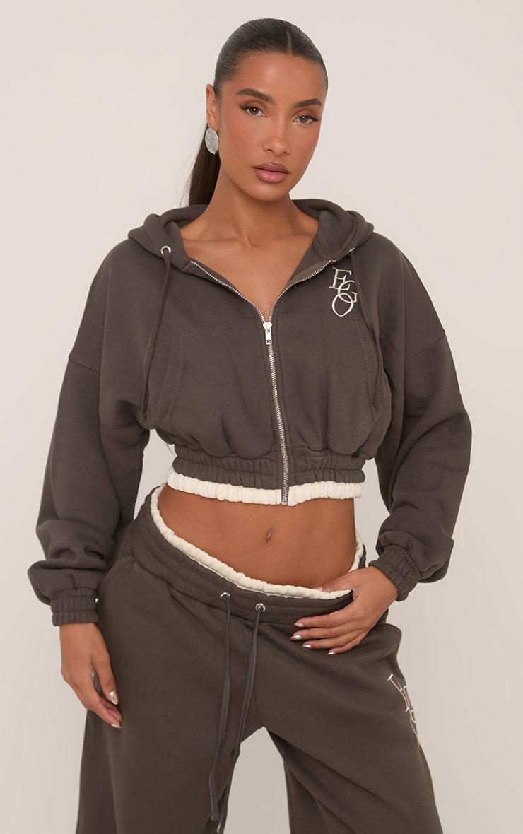 EGOISM 44N0様 Ego Graphic Contrast Hem Cropped Hoodie In Grey | EGO US | EGO