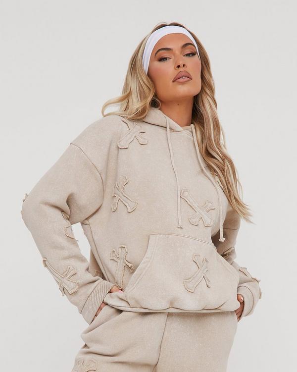 Taupe Lace Up Side Detail Oversized Sweatpants