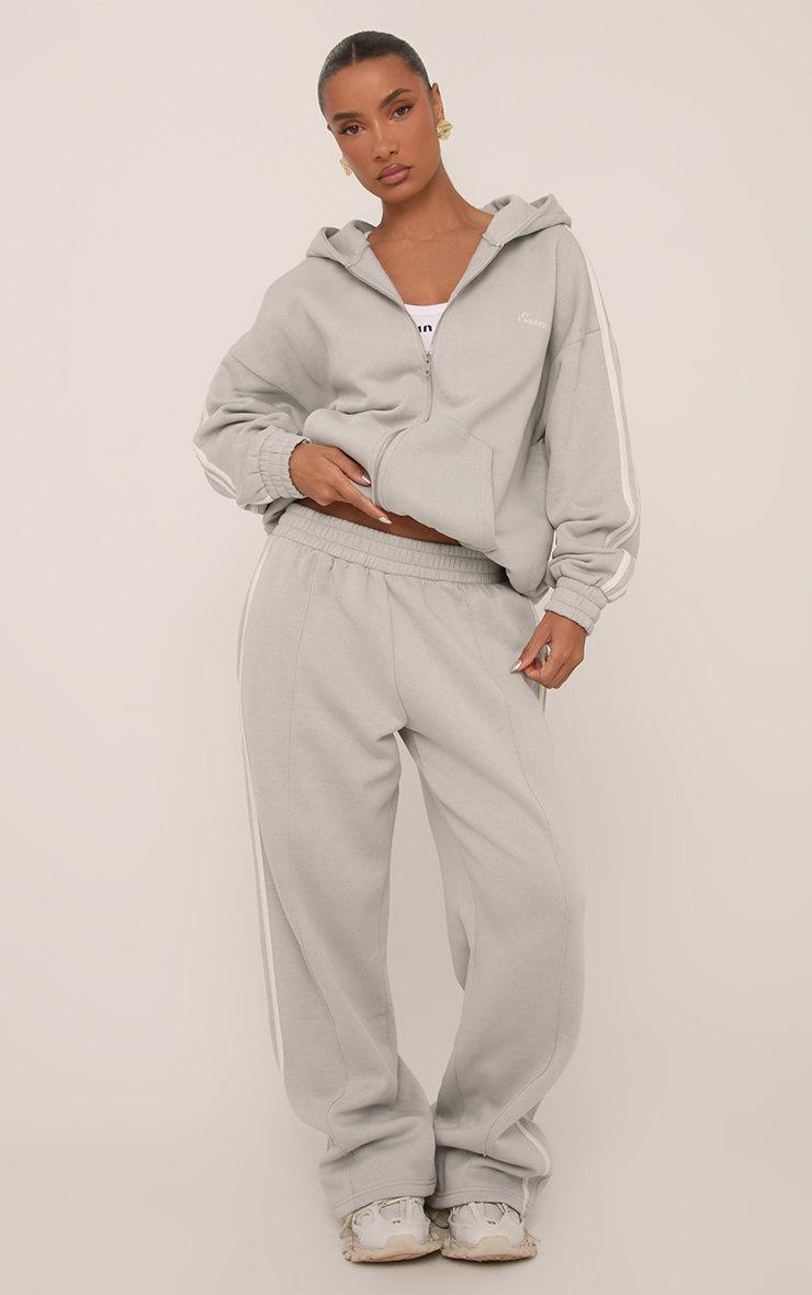 Oversized Mid Rise Contrast Stripe Wide Leg Joggers In Grey