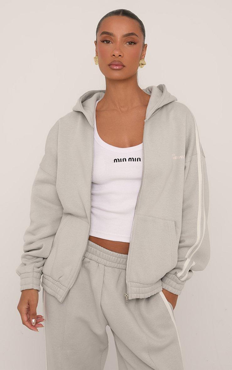 Oversized Contrast Stripe Side Essential Graphic Hoodie In Grey