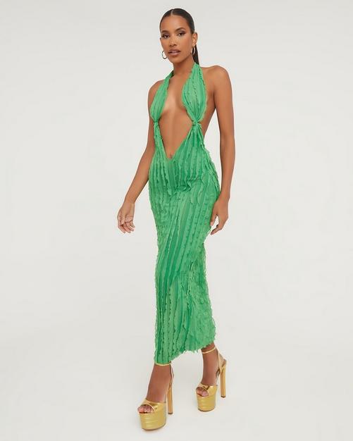 Shape Emerald Green Drape Sequin Bodysuit Dress