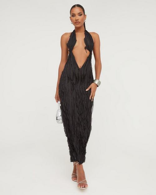 Bandeau Bodysuit Detail Maxi Dress In Black Sheer Lace