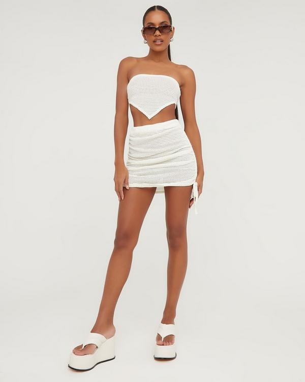 Acetate Slinky Square Neck Top & Knot Front Mini Skirt