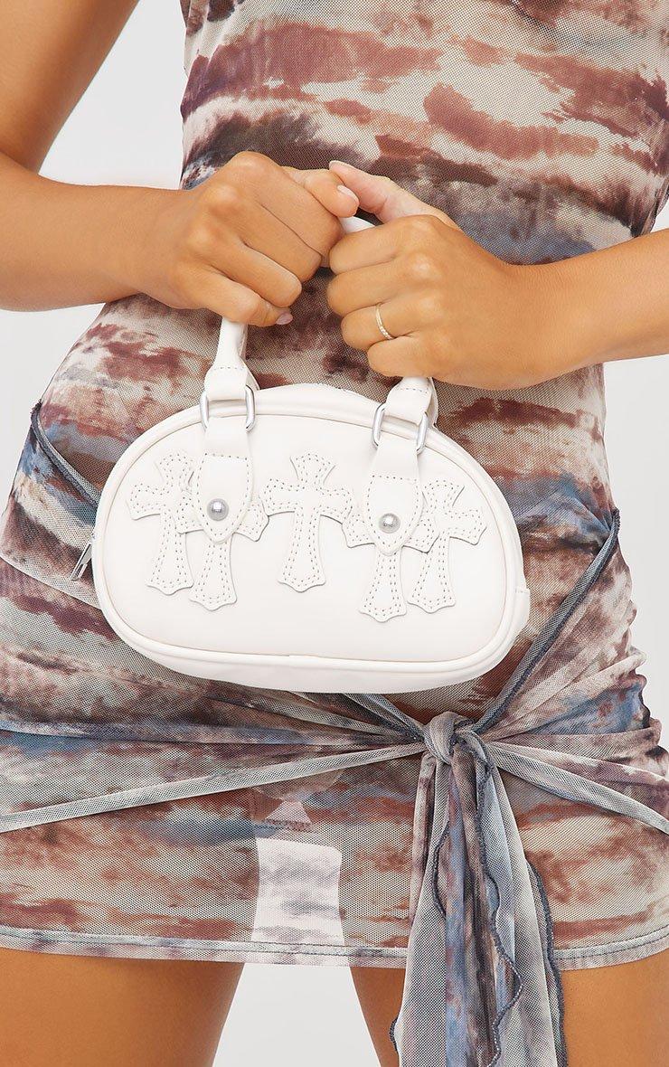 Ottilie Embroidered Cross Patch Detail Oval Shaped Grab Bag In